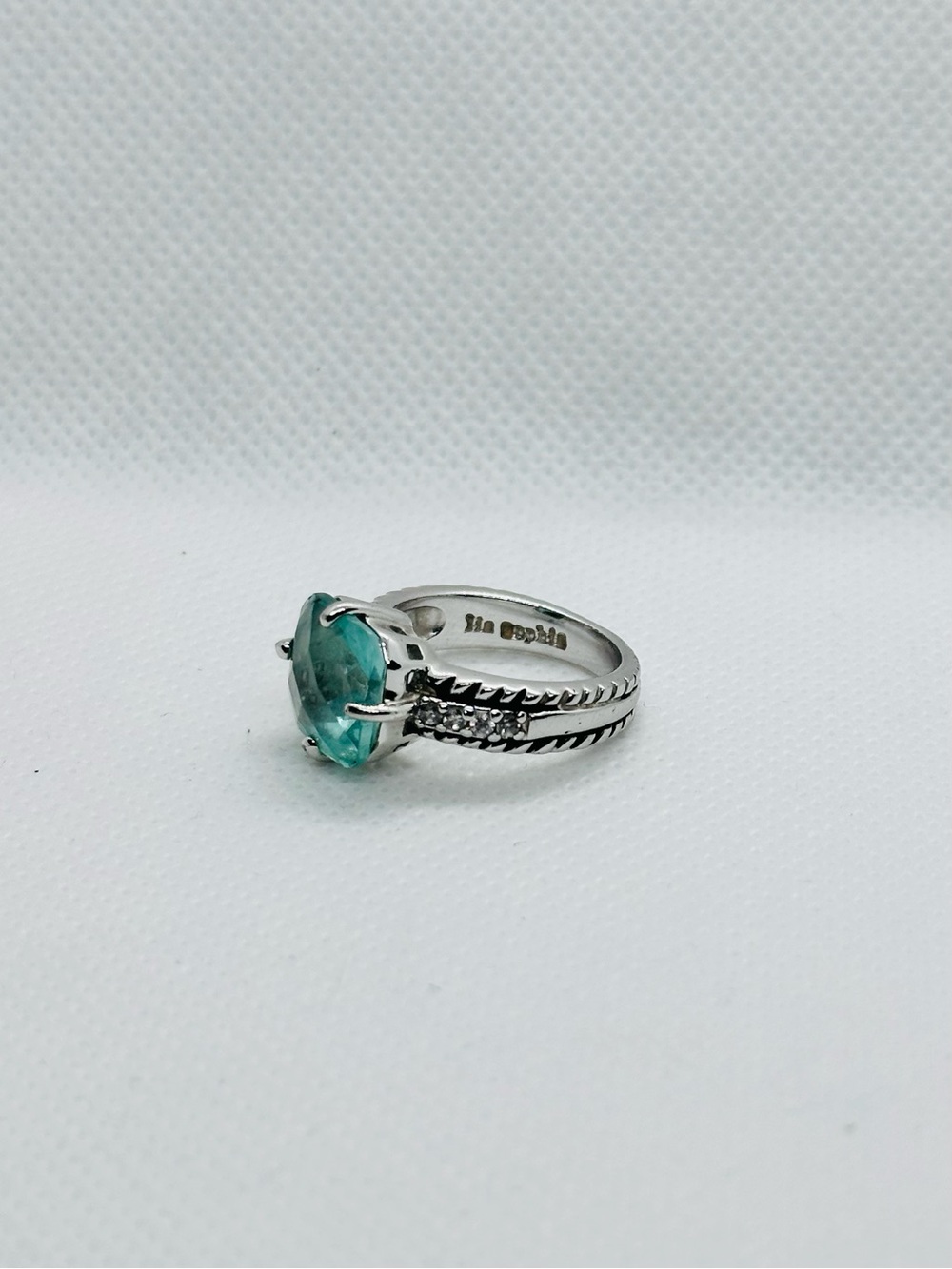 Lia Sophia Silver and Teal Cushion-Cut Gemstone Statement Ring Size 7 Cocktail - Picture 3 of 8